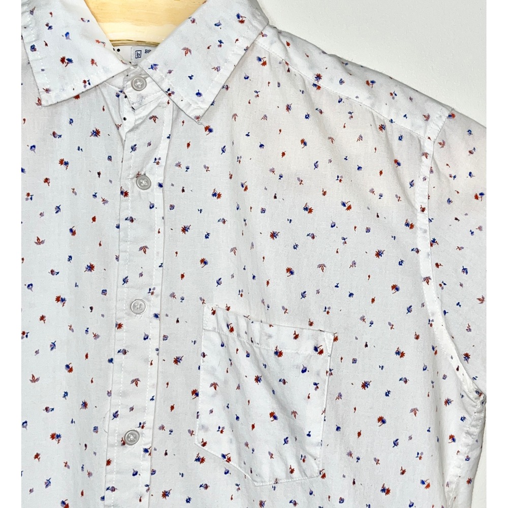 Samtex Britches Sport‎ SS Button Down Shirt Mens Large White Floral Print Preppy